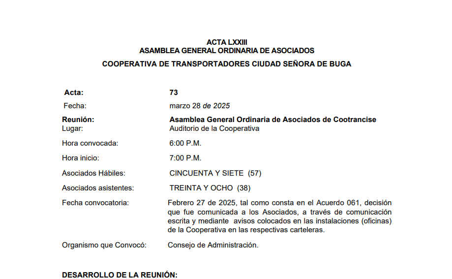 ACTA ASAMBLEA No. 73