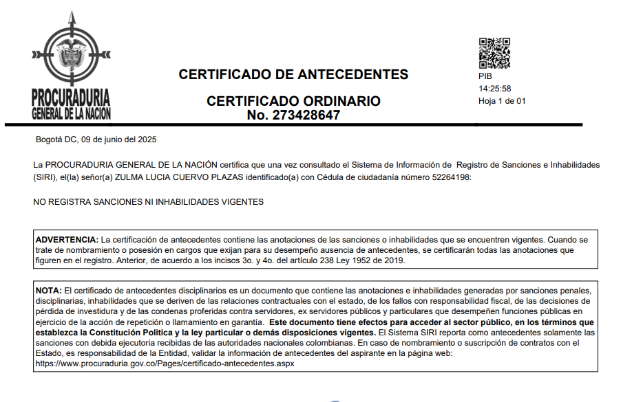 CERTIFICADO PROCURADURÍA